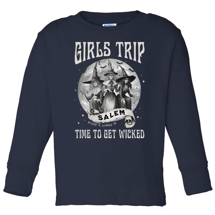 Girls Trip Salem Retro Salem 1692 They Missed One Witch Toddler Long Sleeve Shirt