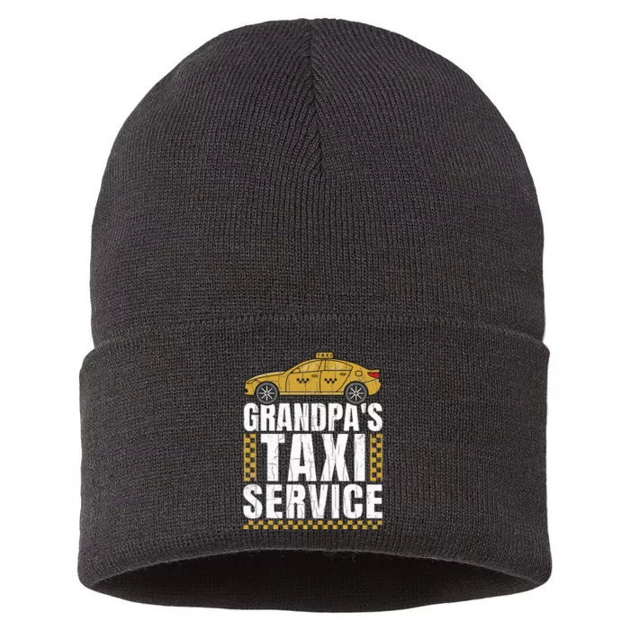 Grandpas Taxi Service Funny Taxi Driving Cab Lover Graphic Sustainable Knit Beanie