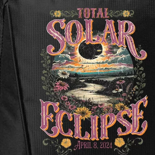 Groovy Total Solar Eclipse April 8 2024 Astronomy Souvenir City Backpack