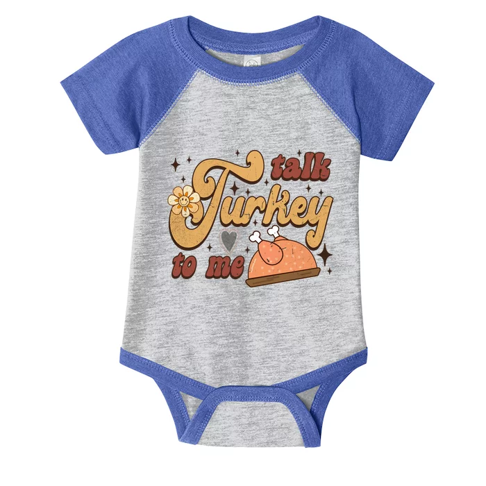 Groovy Thankful Talk Turkey To Me Gift Vintage Turkey Day Gift Infant Baby Jersey Bodysuit