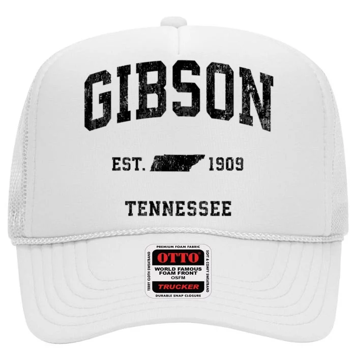 Gibson Tennessee Tn Vintage Athletic Established Sports Design High Crown Mesh Trucker Hat