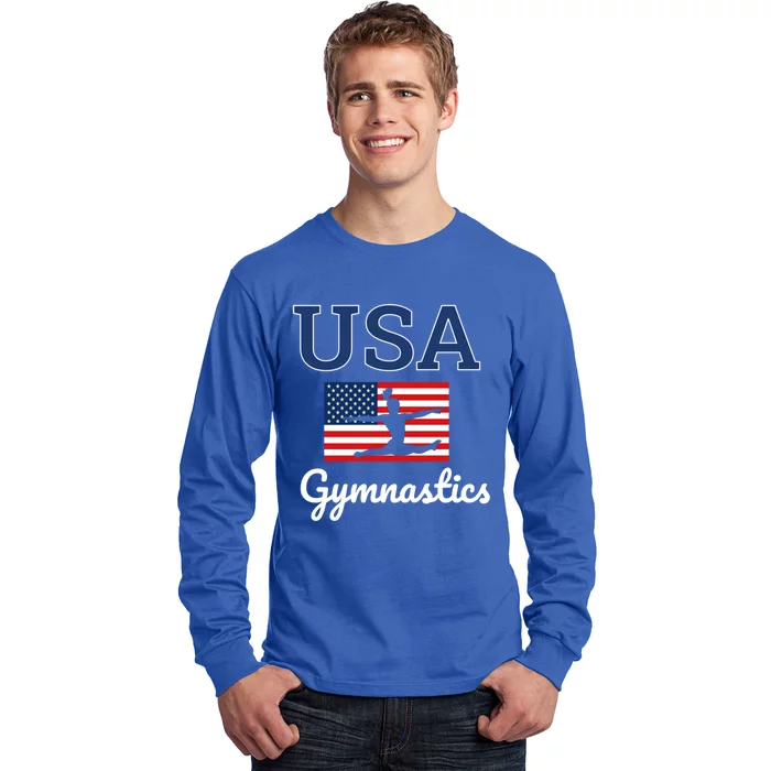 Girl Tumbling Team Gear Gymnast Gymnastics Usa American Flag Cool Gift Long Sleeve Shirt