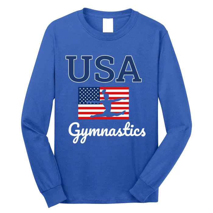 Girl Tumbling Team Gear Gymnast Gymnastics Usa American Flag Cool Gift Long Sleeve Shirt