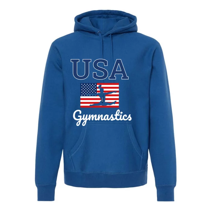 Girl Tumbling Team Gear Gymnast Gymnastics Usa American Flag Cool Gift Premium Hoodie