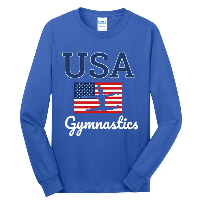 Girl Tumbling Team Gear Gymnast Gymnastics Usa American Flag Cool Gift Tall Long Sleeve T-Shirt