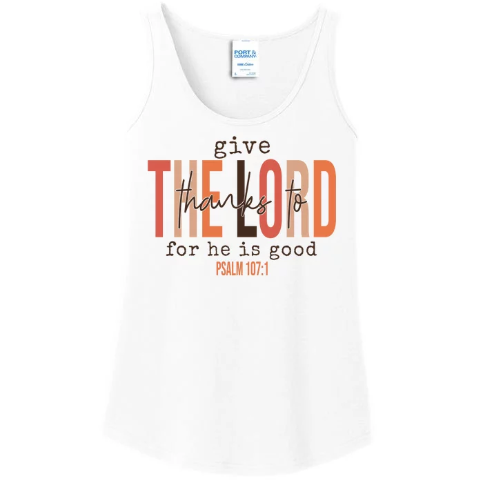 Give Thanks To The Lord For He Is Good Thanksgiving Christian Ladies Essential Tank