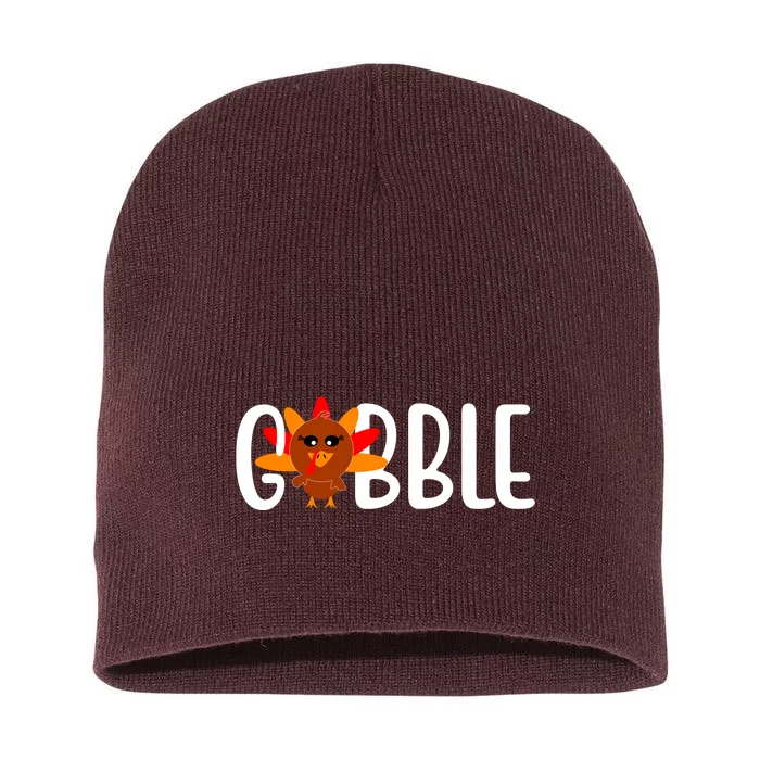 Gobble Turkey Thanksgiving Short Acrylic Beanie