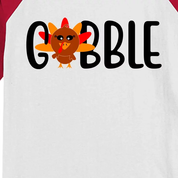 Gobble Turkey Thanksgiving Kids Colorblock Raglan Jersey