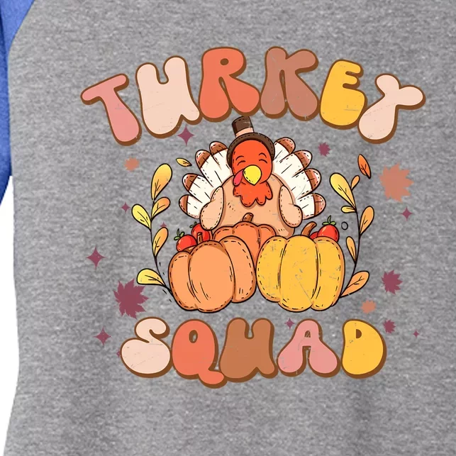 Groovy Thanksgiving Turkey Squad Retro Turkey Day Funny Gift Women's Tri-Blend 3/4-Sleeve Raglan Shirt