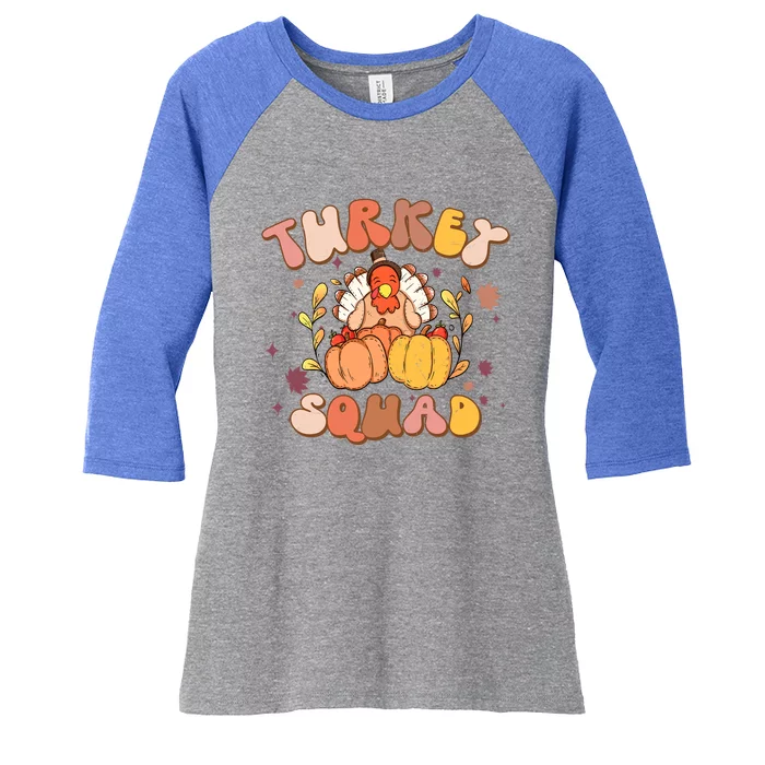 Groovy Thanksgiving Turkey Squad Retro Turkey Day Funny Gift Women's Tri-Blend 3/4-Sleeve Raglan Shirt