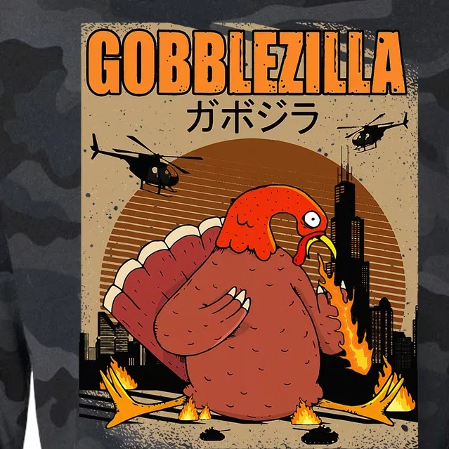 Gobblezilla Turkey Thanksgiving Cropped Pullover Crew