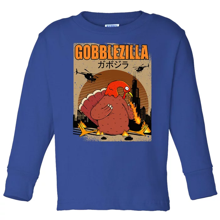 Gobblezilla Turkey Thanksgiving Toddler Long Sleeve Shirt