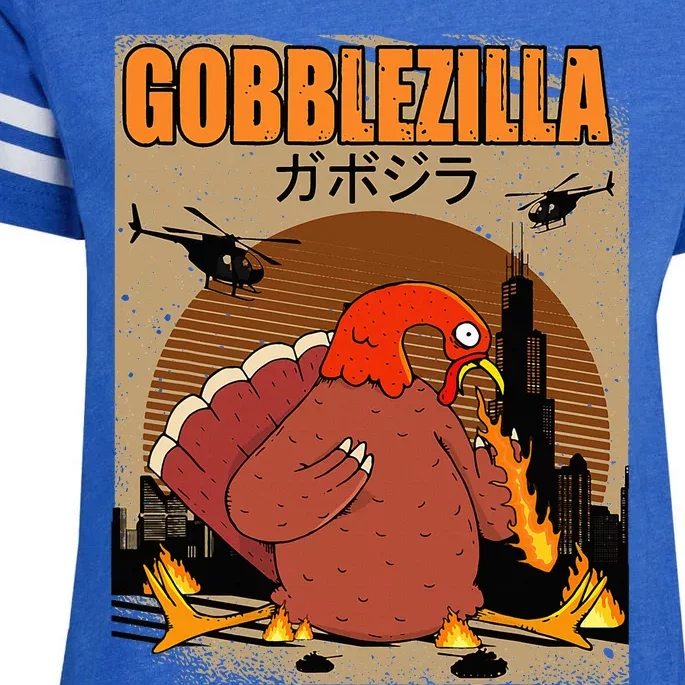 Gobblezilla Turkey Thanksgiving Enza Ladies Jersey Football T-Shirt