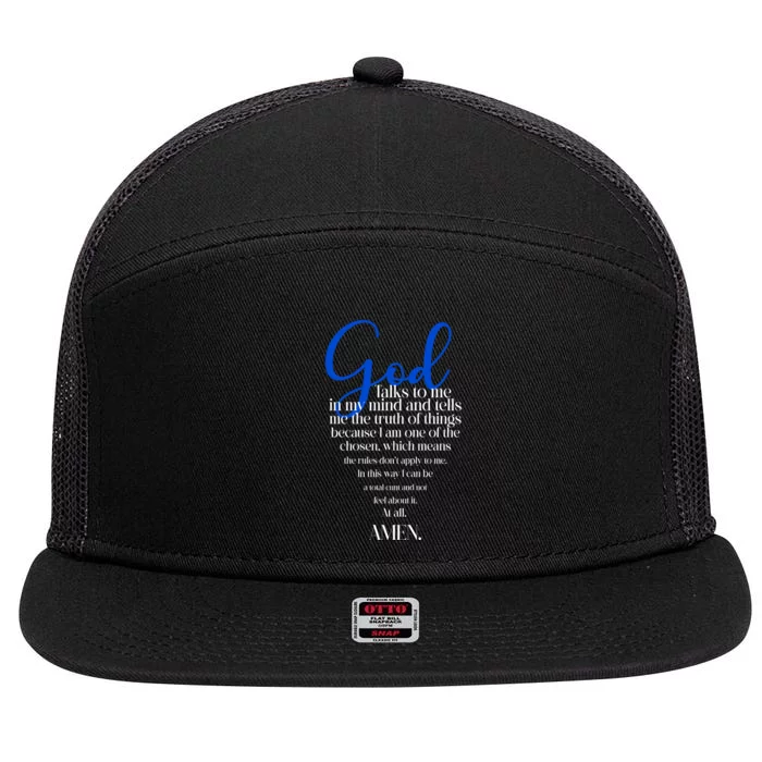 God Talks To Me Amen Funny Christian 7 Panel Mesh Trucker Snapback Hat