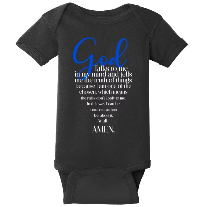 God Talks To Me Amen Funny Christian Baby Bodysuit