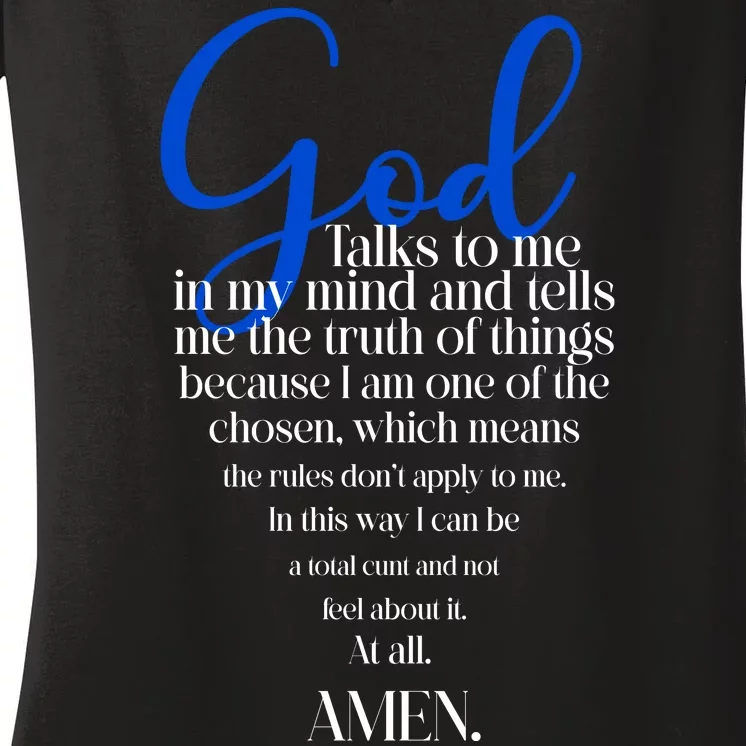 God Talks To Me Amen Funny Christian Women's V-Neck T-Shirt