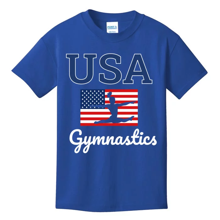 Girl Tumbling Team Gear Gymnast Gymnastics Usa American Flag Cute Gift Kids T-Shirt