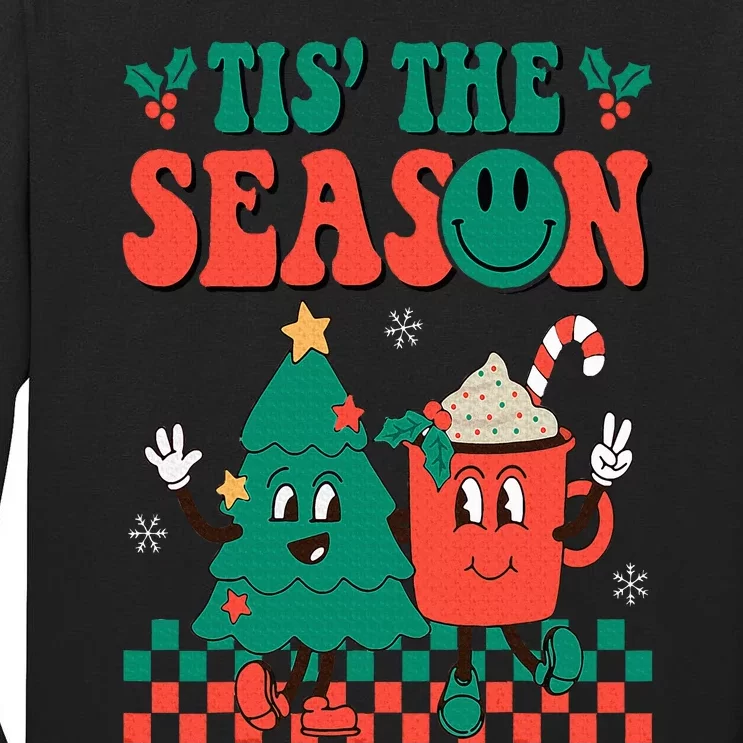 Groovy Tis The Season Christmas Hippie Hot Cocoa Pine Tree Tall Long Sleeve T-Shirt