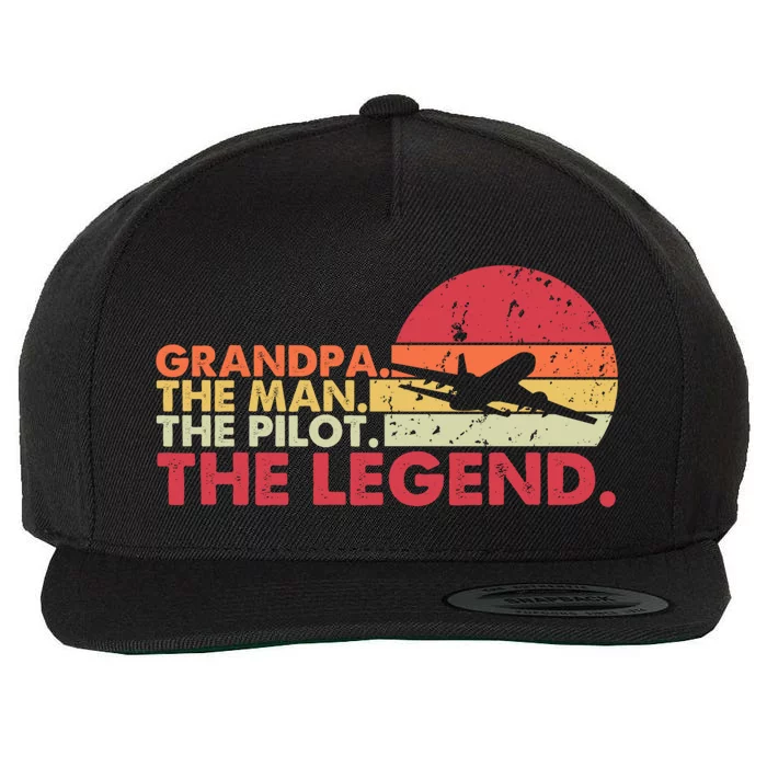 Grandpa The The Pilot The Legend Aviator Father Gift Wool Snapback Cap