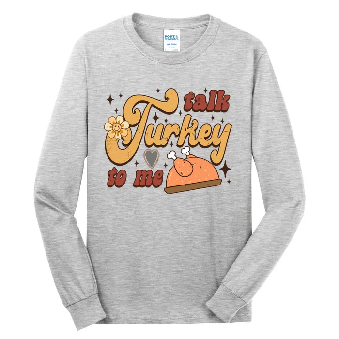 Groovy Thankful Talk Turkey To Me Vintage Turkey Day Tall Long Sleeve T-Shirt