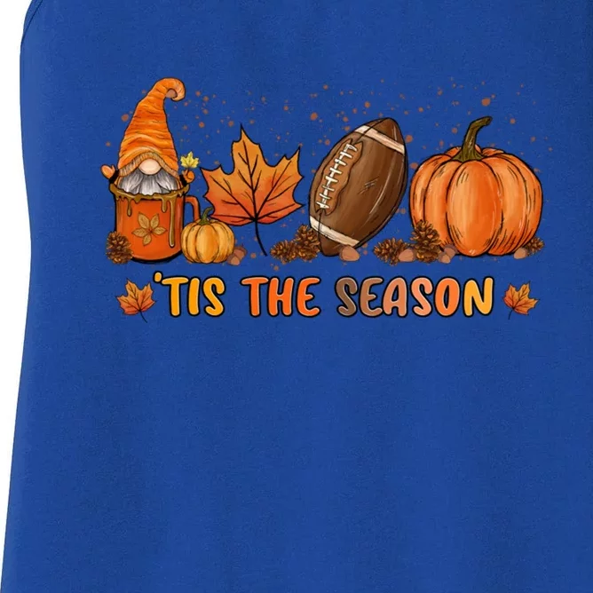 Gnome Tis The Season Pumpkin Fall Leaf Spice Latte Football Funny Gift Women's Racerback Tank