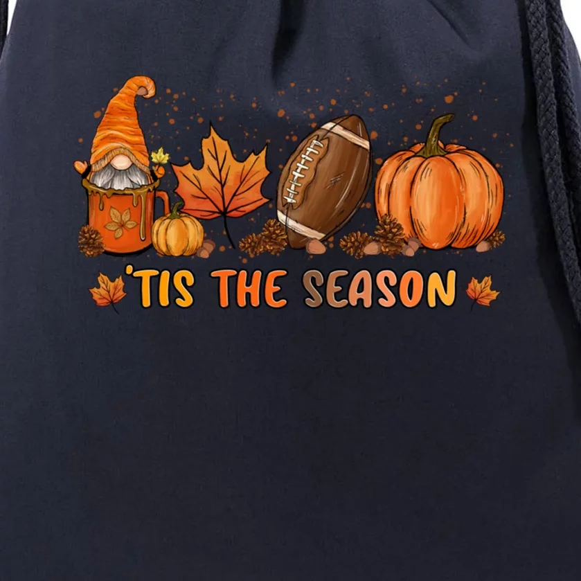 Gnome Tis The Season Pumpkin Fall Leaf Spice Latte Football Funny Gift Drawstring Bag