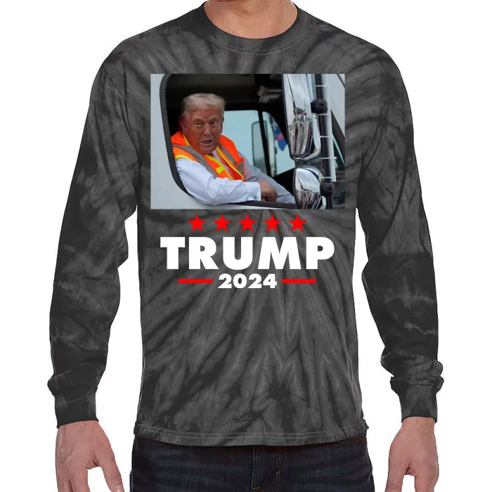 Garbage Truck Trump 2024 Tie-Dye Long Sleeve Shirt