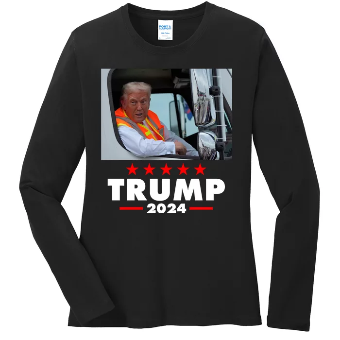 Garbage Truck Trump 2024 Ladies Long Sleeve Shirt