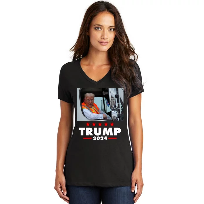 Garbage Truck Trump 2024 Women's V-Neck T-Shirt