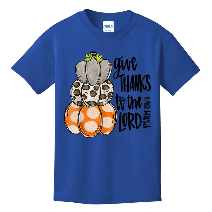 Give Thanks To The Lord Pumpkin Bible Thankful Christian Gift Kids T-Shirt