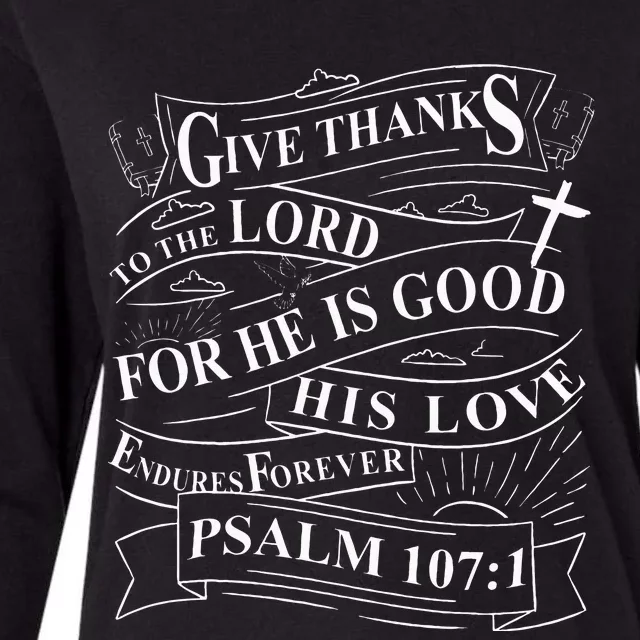 Give Thanks To The Lord Psalm 1071 Christian Bible Verse Womens Cotton Relaxed Long Sleeve T-Shirt