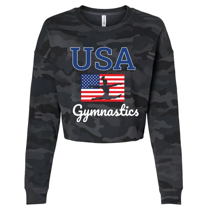 Girl Tumbling Team Gear Gymnast Gymnastics USA American Flag Cropped Pullover Crew