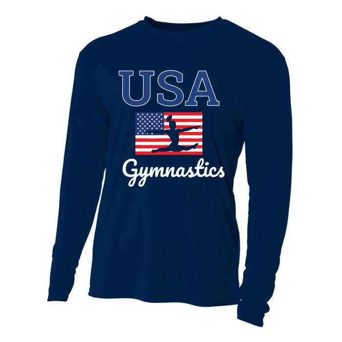 Girl Tumbling Team Gear Gymnast Gymnastics USA American Flag Cooling Performance Long Sleeve Crew