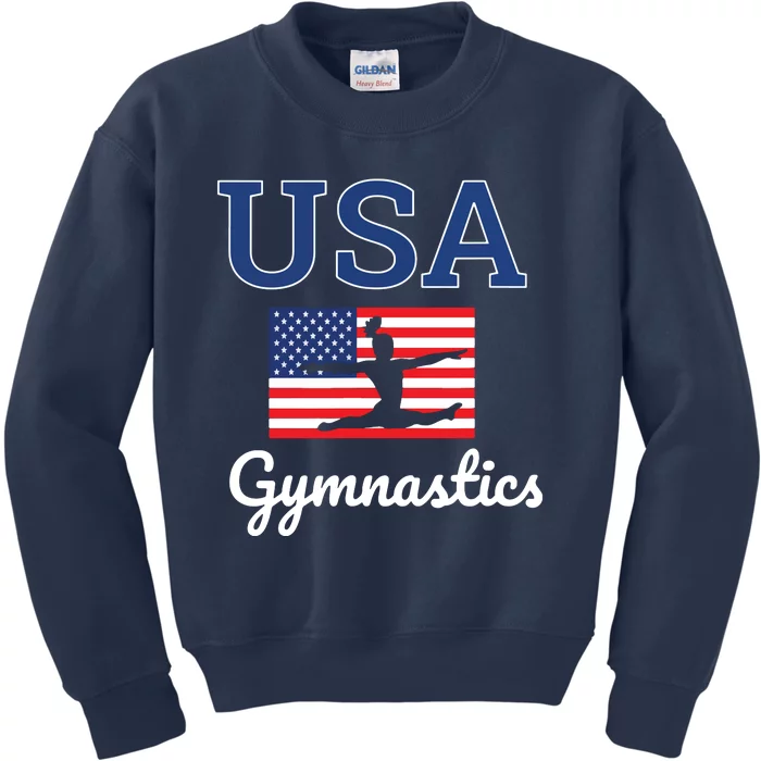 Girl Tumbling Team Gear Gymnast Gymnastics USA American Flag Kids Sweatshirt