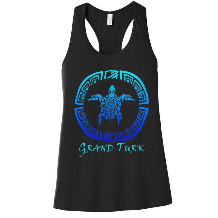 Grand Turk, Turks & Caicos Vintage Tribal Turtle Vacation Women's Racerback Tank