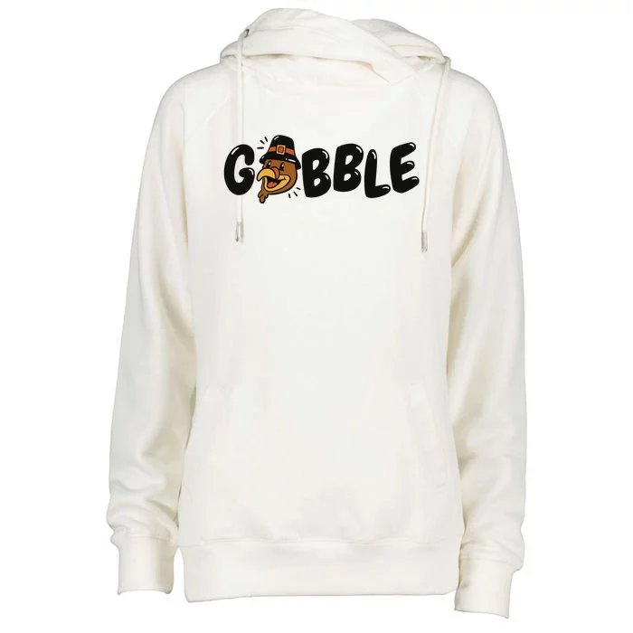 Gobble Turkey Thanksgiving Holiday Cute Womens Funnel Neck Pullover Hood