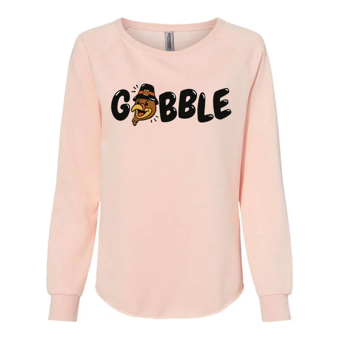 Gobble Turkey Thanksgiving Holiday Cute Womens California Wash Sweatshirt