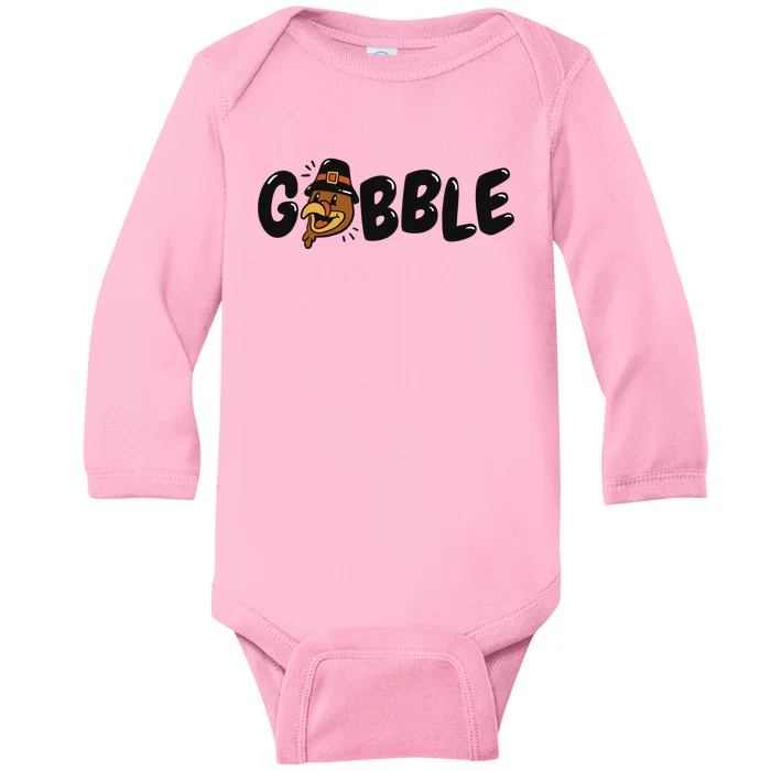 Gobble Turkey Thanksgiving Holiday Cute Baby Long Sleeve Bodysuit