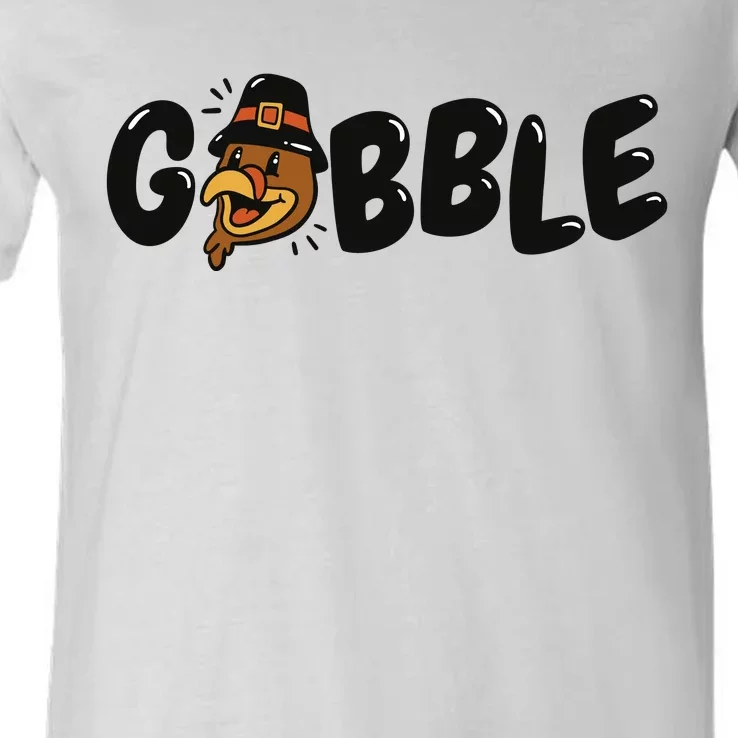 Gobble Turkey Thanksgiving Holiday Cute V-Neck T-Shirt