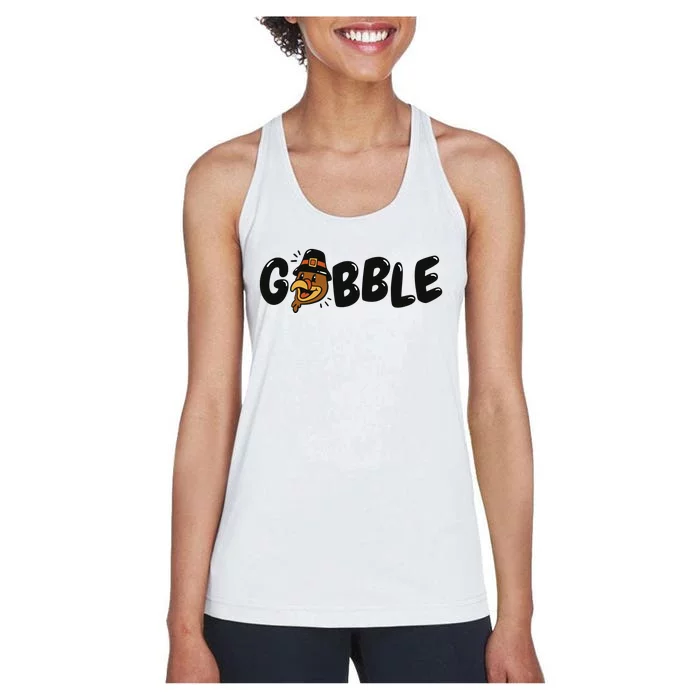 Gobble Turkey Thanksgiving Holiday Cute Women's Racerback Tank