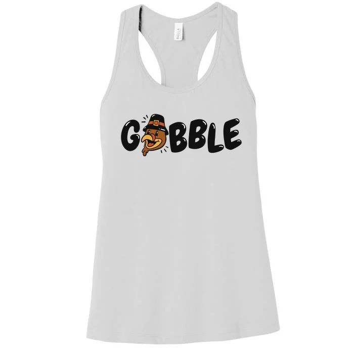 Gobble Turkey Thanksgiving Holiday Cute Women's Racerback Tank