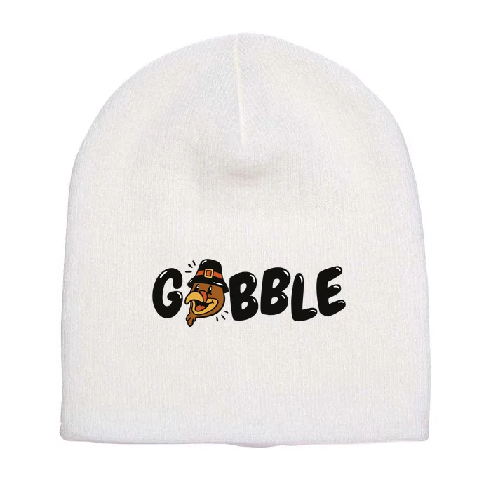 Gobble Turkey Thanksgiving Holiday Cute Short Acrylic Beanie