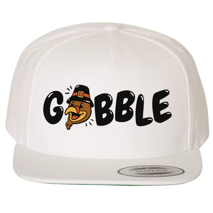 Gobble Turkey Thanksgiving Holiday Cute Wool Snapback Cap