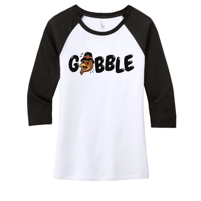 Gobble Turkey Thanksgiving Holiday Cute Women's Tri-Blend 3/4-Sleeve Raglan Shirt