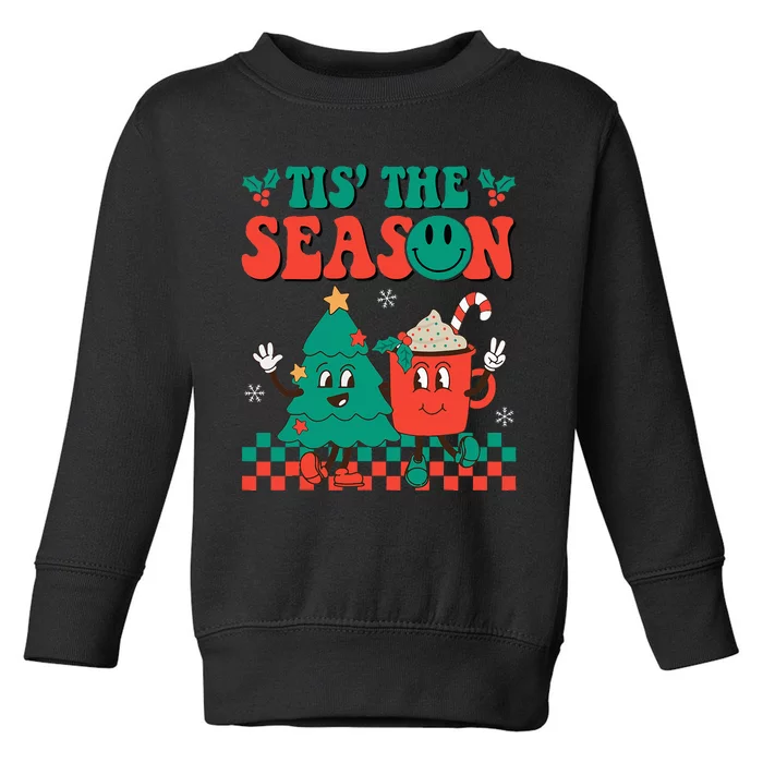 Groovy Tis The Season Christmas Hippie Hot Cocoa Toddler Sweatshirt