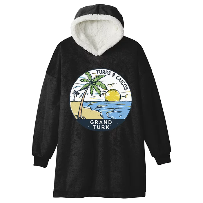 Grand Turk Turks And Caicos Illustrated Ocean Vintage Hooded Wearable Blanket