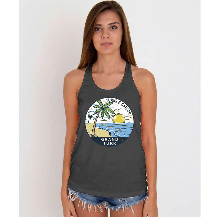 Grand Turk Turks And Caicos Illustrated Ocean Vintage Women's Knotted Racerback Tank