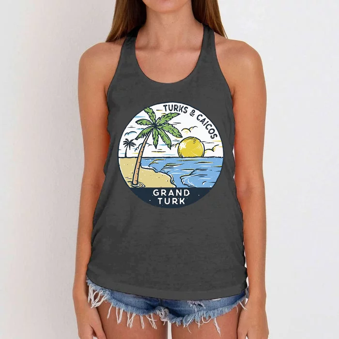 Grand Turk Turks And Caicos Illustrated Ocean Vintage Women's Knotted Racerback Tank