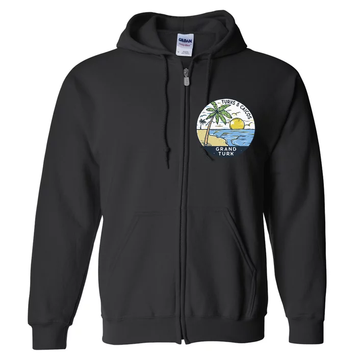 Grand Turk Turks And Caicos Illustrated Ocean Vintage Full Zip Hoodie