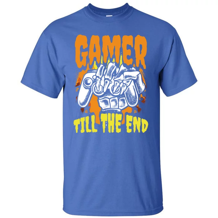 Gamer Till The End Scary Halloween Skeleton Video Game Lover Funny Gift Tall T-Shirt